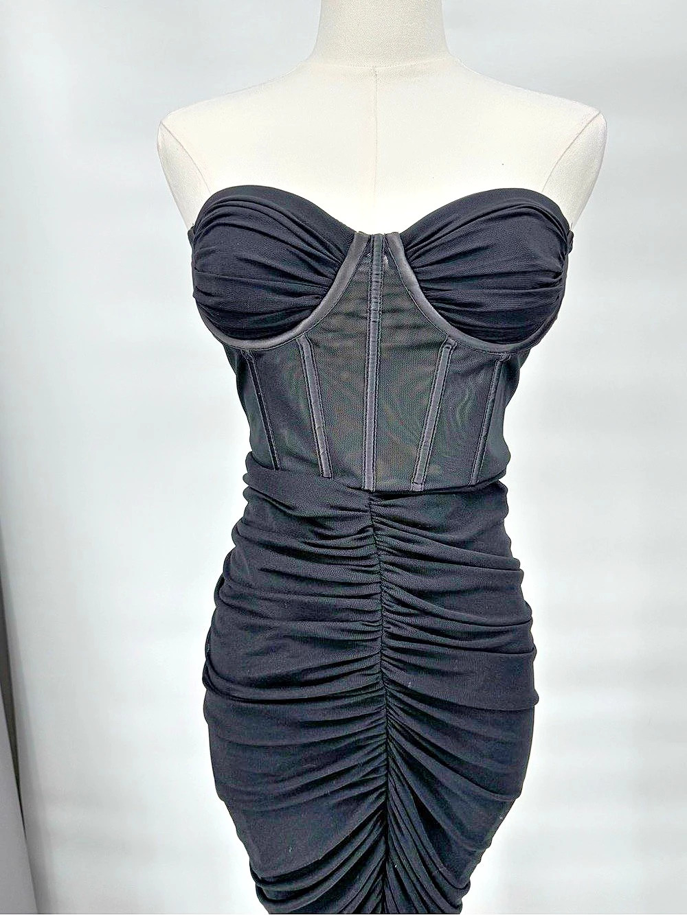 Fashion Nova Black Ruched Corset Maxi Dress NWT